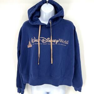 Walt Disney World 50th Anniversary Cropped Hoodie Blue Gold Size M